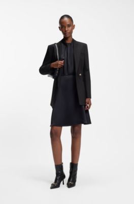 Regular-fit waisted blazer with wrap front, Black