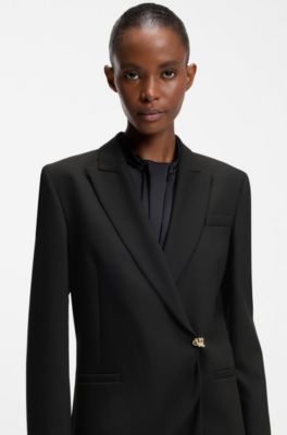 Regular-fit waisted blazer with wrap front, Black
