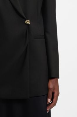 Regular-fit waisted blazer with wrap front, Black