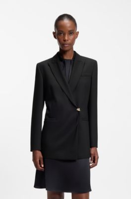 Regular-fit waisted blazer with wrap front, Black