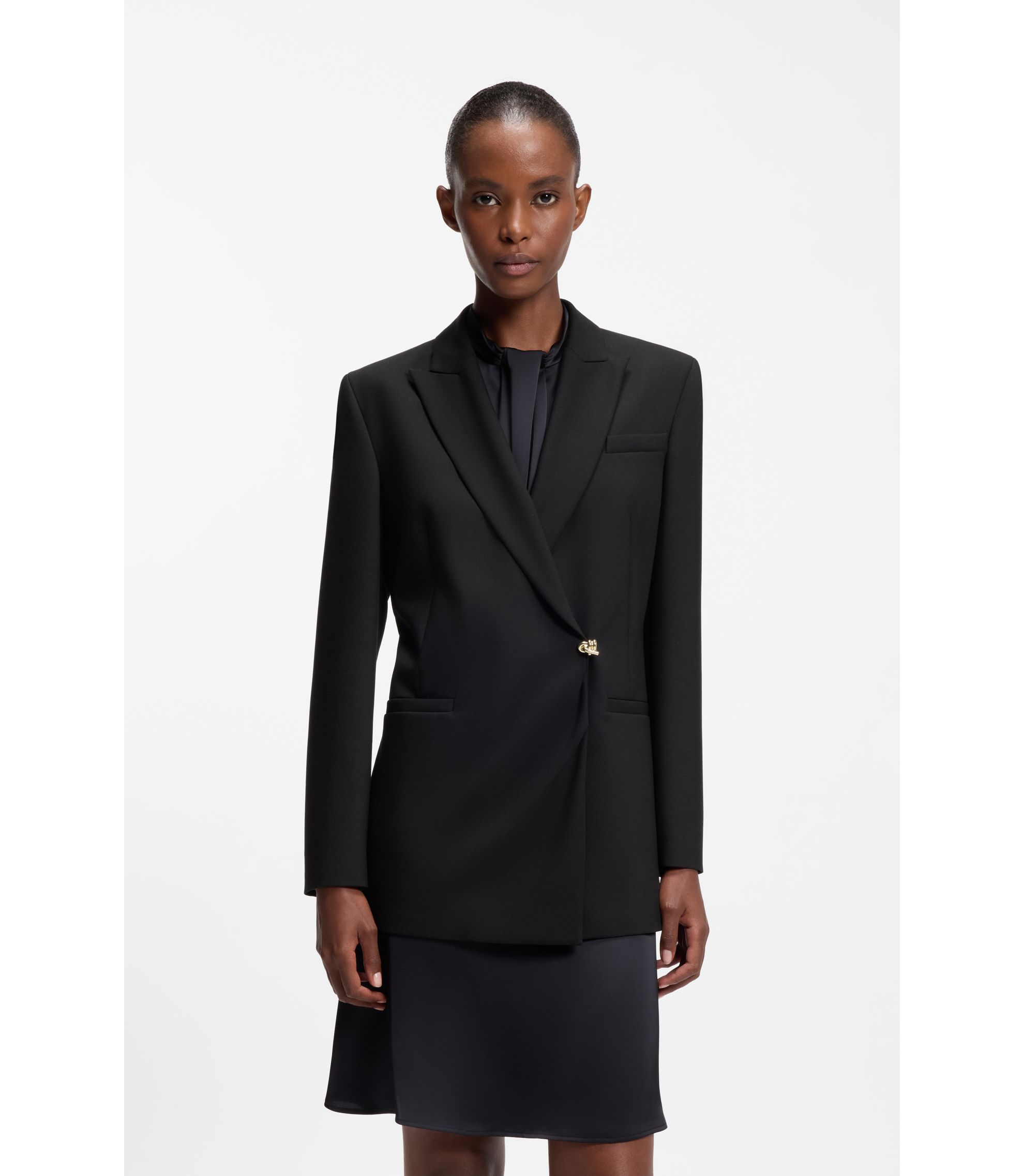 HUGO - Regular-fit waisted blazer with wrap front - Black