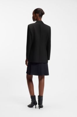 Regular-fit waisted blazer with wrap front, Black