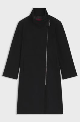 Cappotto regular fit con zip asimmetrica, Nero