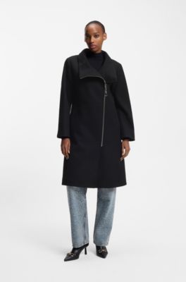 Regular-fit coat with asymmetric zip, Black