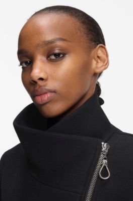 Regular-fit coat with asymmetric zip, Black