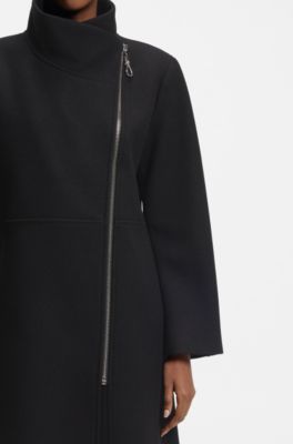 Regular-fit coat with asymmetric zip, Black
