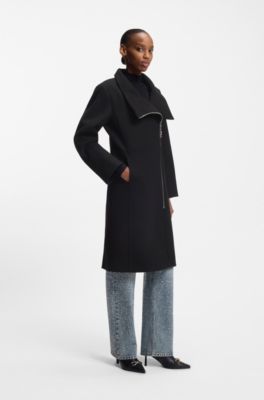 Regular-Fit Mantel mit asymmetrischem Rei&szlig;verschluss, Schwarz