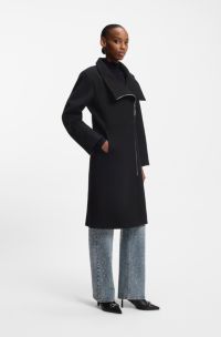 Regular-fit mantel met asymmetrische ritssluiting, Zwart