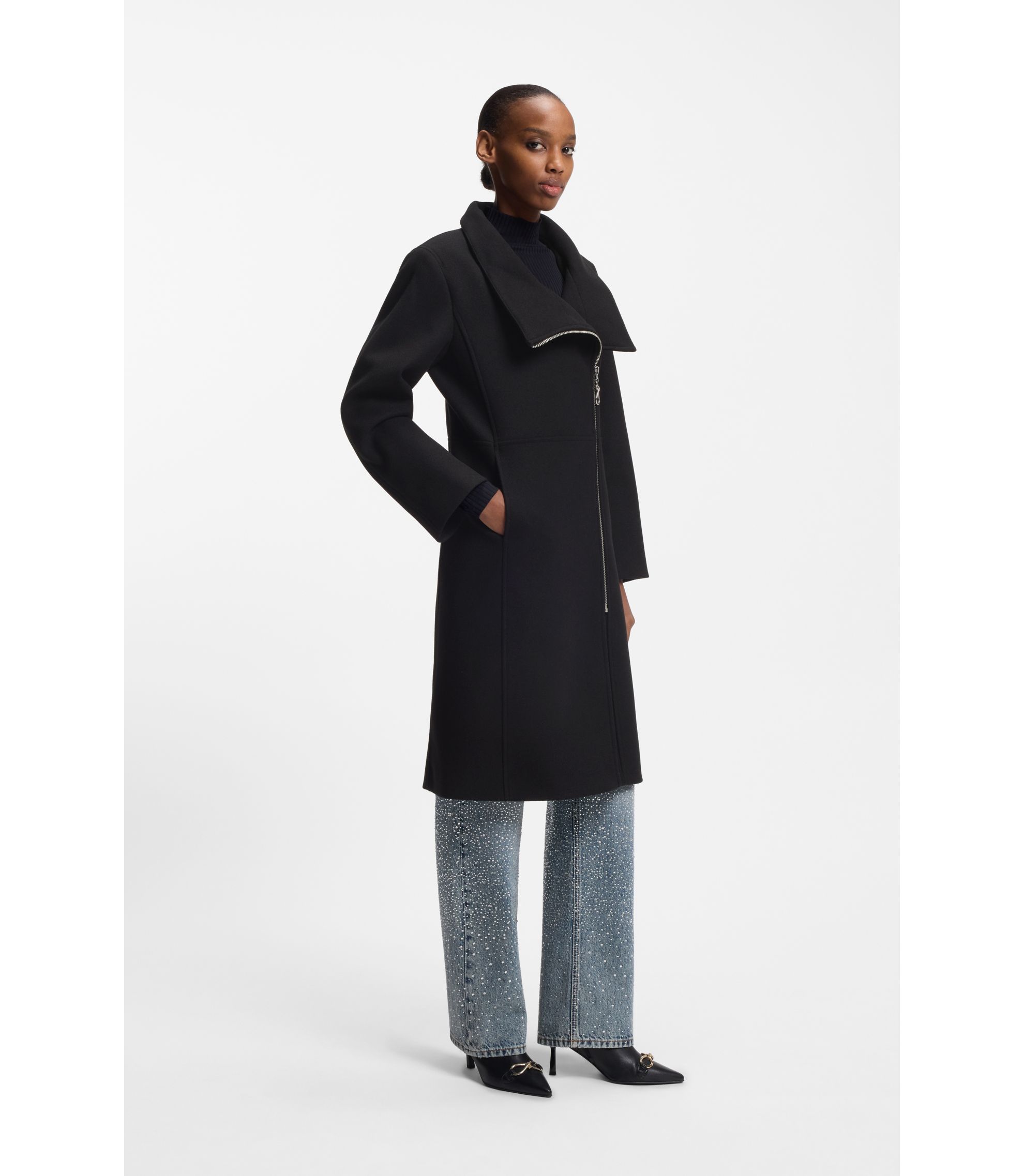 Regular-Fit Mantel mit asymmetrischem Reißverschluss