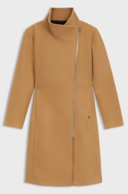 Cappotto regular fit con zip asimmetrica, Marrone chiaro