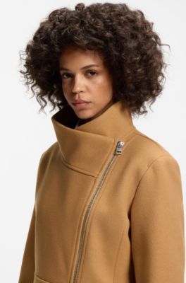 Regular-fit coat with asymmetric zip, Light Brown