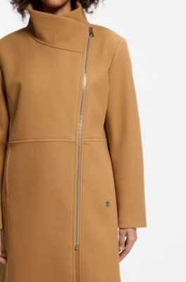 Cappotto regular fit con zip asimmetrica, Marrone chiaro