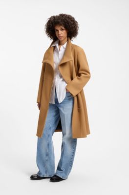 Regular-fit coat with asymmetric zip, Light Brown