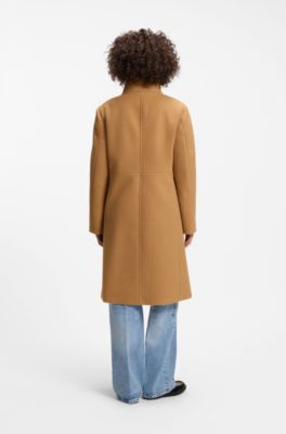 Regular-fit coat with asymmetric zip, Light Brown