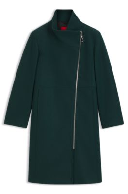 Manteau Regular avec fermeture &eacute;clair asym&eacute;trique, Vert sombre