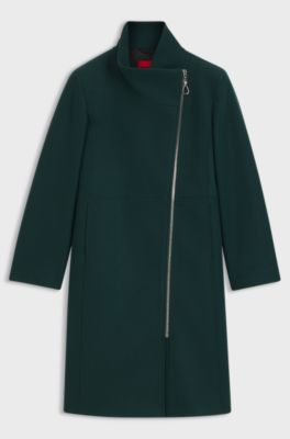 Cappotto regular fit con zip asimmetrica, Verde scuro