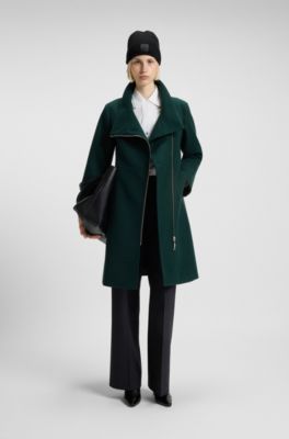 Regular-fit coat with asymmetric zip, Dark Green