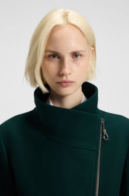 Manteau Regular avec fermeture &eacute;clair asym&eacute;trique, Vert sombre