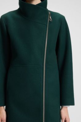 Regular-fit coat with asymmetric zip, Dark Green