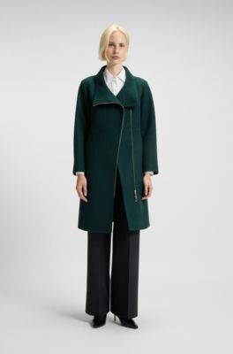 Regular-fit coat with asymmetric zip, Dark Green