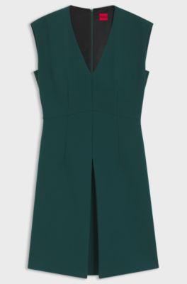 Regular-fit sleeveless dress with front pleat, Dark Green