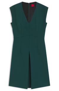 Regular-fit sleeveless dress with front pleat, Dark Green