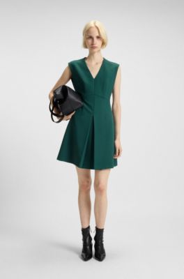 Regular-fit sleeveless dress with front pleat, Dark Green