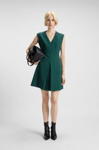 Mouwloze regular-fit jurk met plooi aan de voorkant, Donkergroen