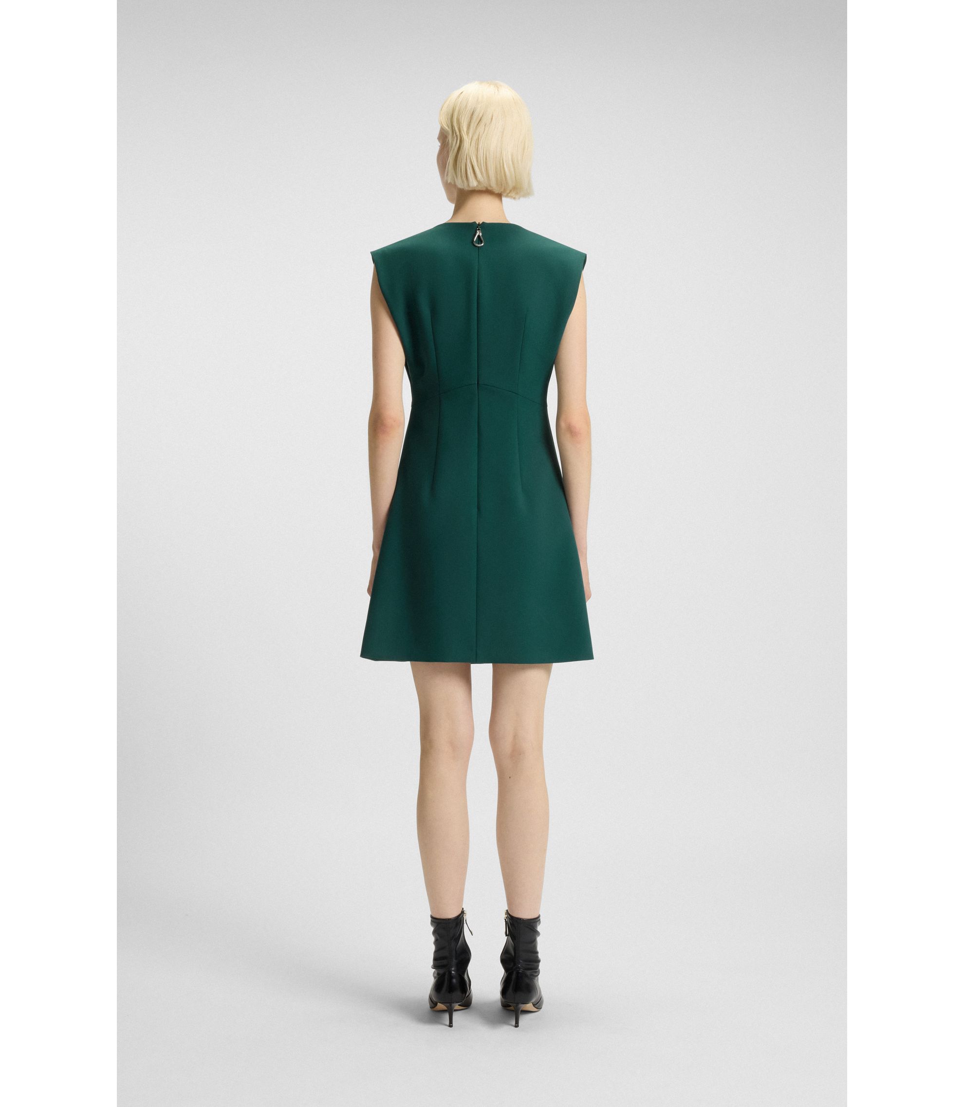 hugo boss dress green BOSS - Cropped-sleeve dress with pliss skirt
