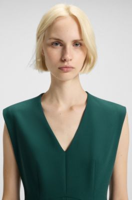 Regular-fit sleeveless dress with front pleat, Dark Green