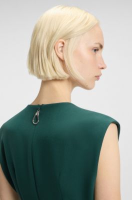 Regular-fit sleeveless dress with front pleat, Dark Green