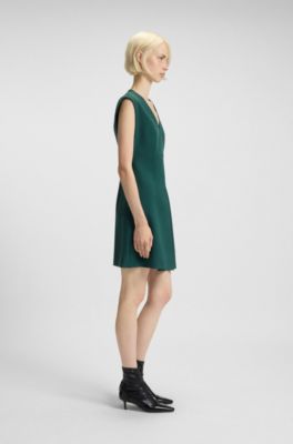 Regular-fit sleeveless dress with front pleat, Dark Green
