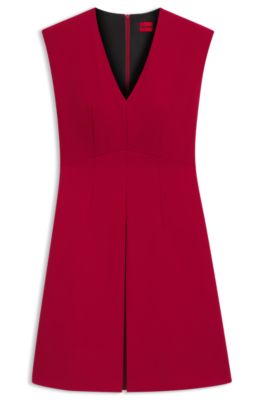 Regular-fit sleeveless dress with front pleat, Red
