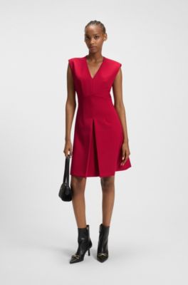 Regular-fit sleeveless dress with front pleat, Red