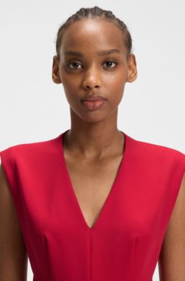 Regular-fit sleeveless dress with front pleat, Red