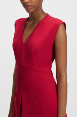 Regular-fit sleeveless dress with front pleat, Red