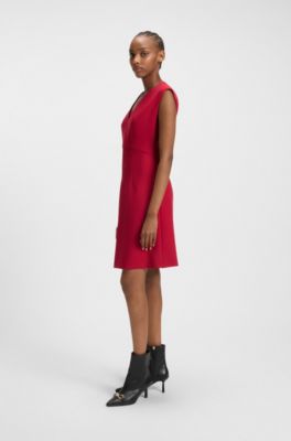 Regular-fit sleeveless dress with front pleat, Red