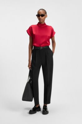 Pantalon Barrel pliss&eacute; sur le devant, Noir