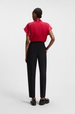 Pantalon Barrel pliss&eacute; sur le devant, Noir