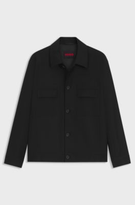 Slim-fit jacket in wool-blend twill, Black