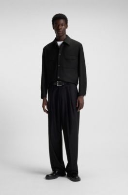 Slim-fit jacket in wool-blend twill, Black