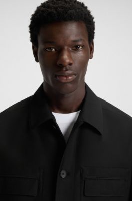 Slim fit-jacka i stretchig ullblandning, Svart