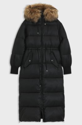 Water-repellent parka jacket with detachable sleeves and trim, Black