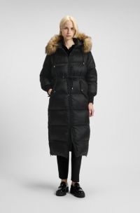 Water-repellent parka jacket with detachable sleeves and trim, Black
