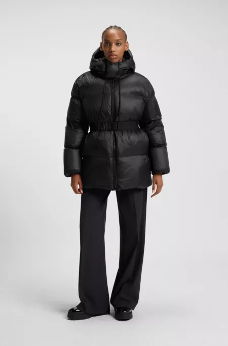 Veste déperlante matelassée à capuche et ceinture amovibles