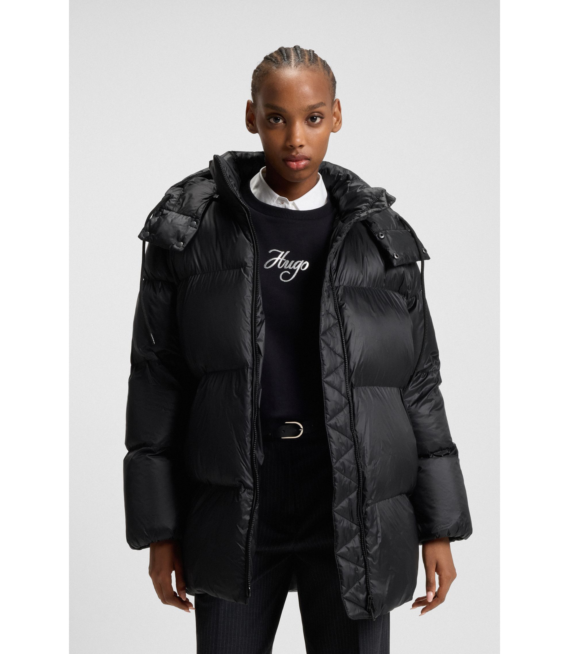 HUGO BOSS ライトジャケット・ブラック HUGO - Water-repellent padded jacket with detachable belt and hood