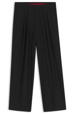 Pantalon Modern en twill de laine m&eacute;lang&eacute;e, Noir