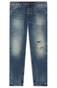 Tapered-fit jeans in distressed blue denim, Blue