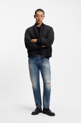 Tapered-fit jeans in distressed blue denim, Blue