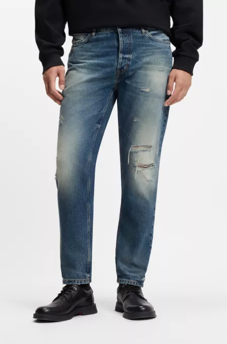Jean Tapered en denim usé bleu